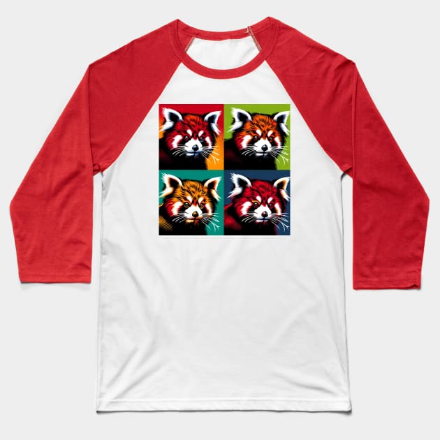 Red Panda Radiance: A Pop Art Baseball T-Shirt by PawPopArt